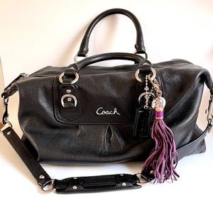 Coach Ashley Large Black Leather Satchel Shoulder Bag Purse F15447